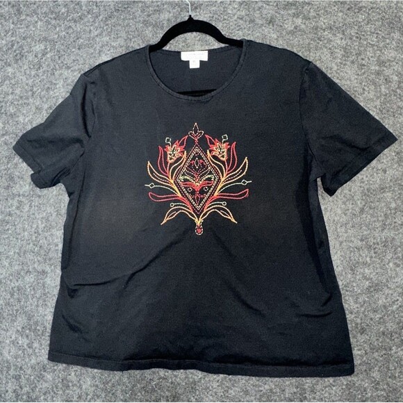 St. John Sport by Marie Gray Black T-Shirt with Embroidered Design - Size XL - Picture 1 of 7